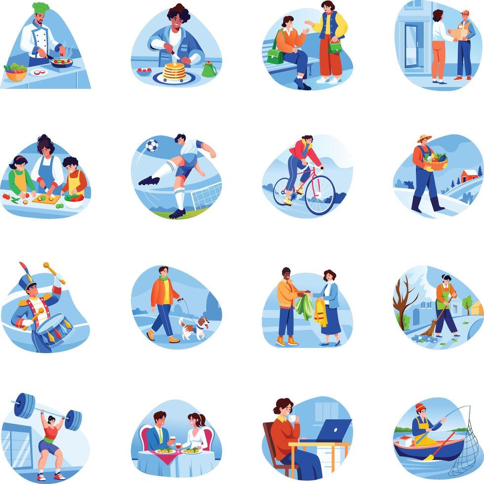 Bundle of Diverse Citizens Flat Illustrations vector