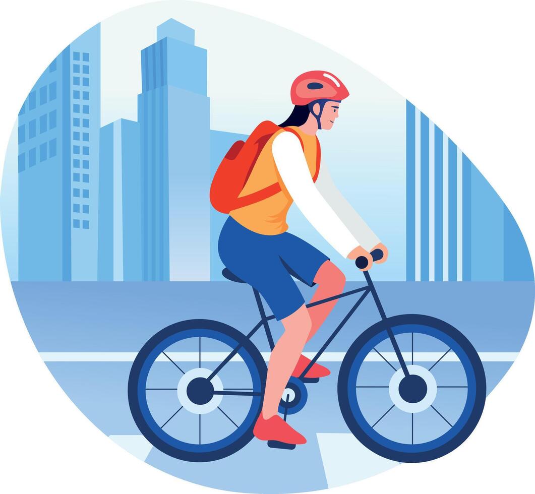 A flat style illustration of a character enjoying cycling on a road vector
