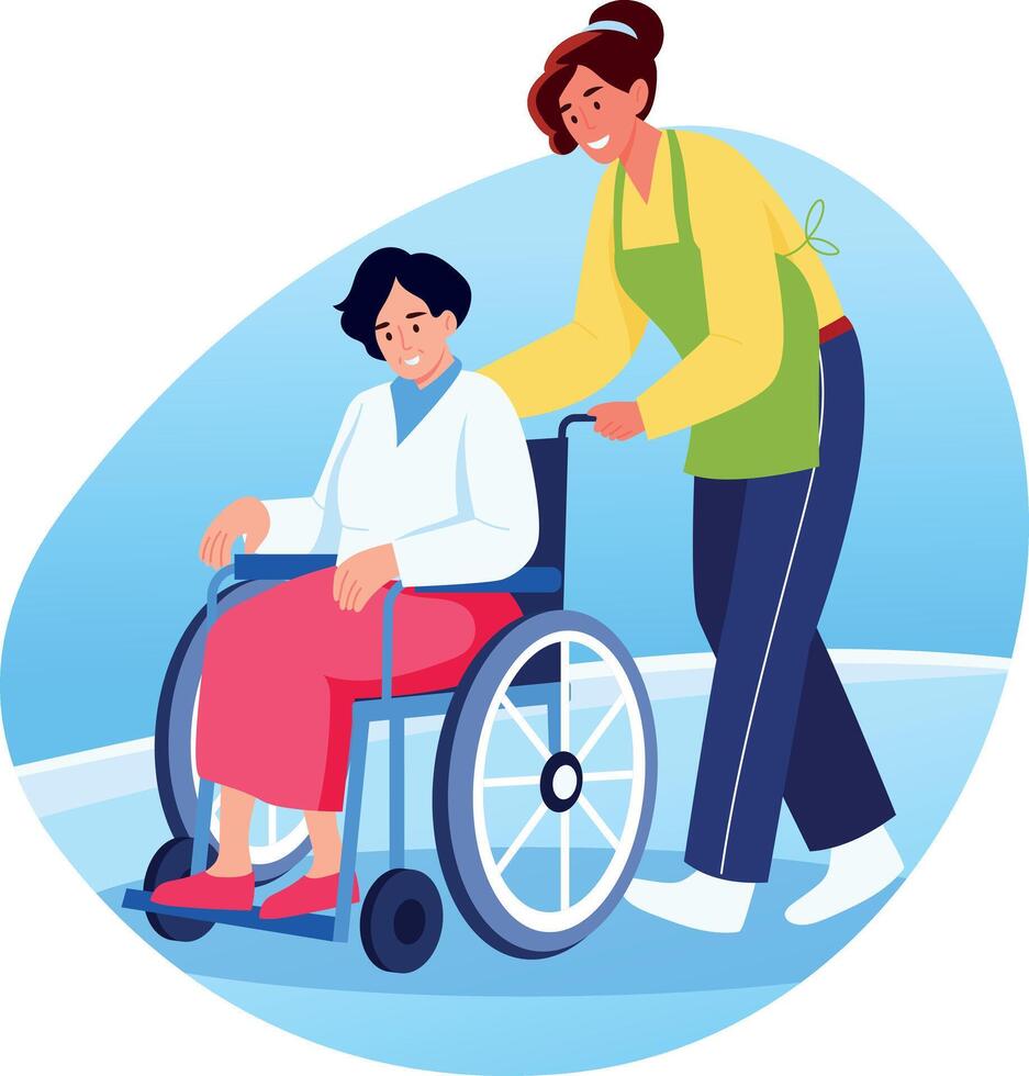 A character helping elderly character, flat style illustration vector