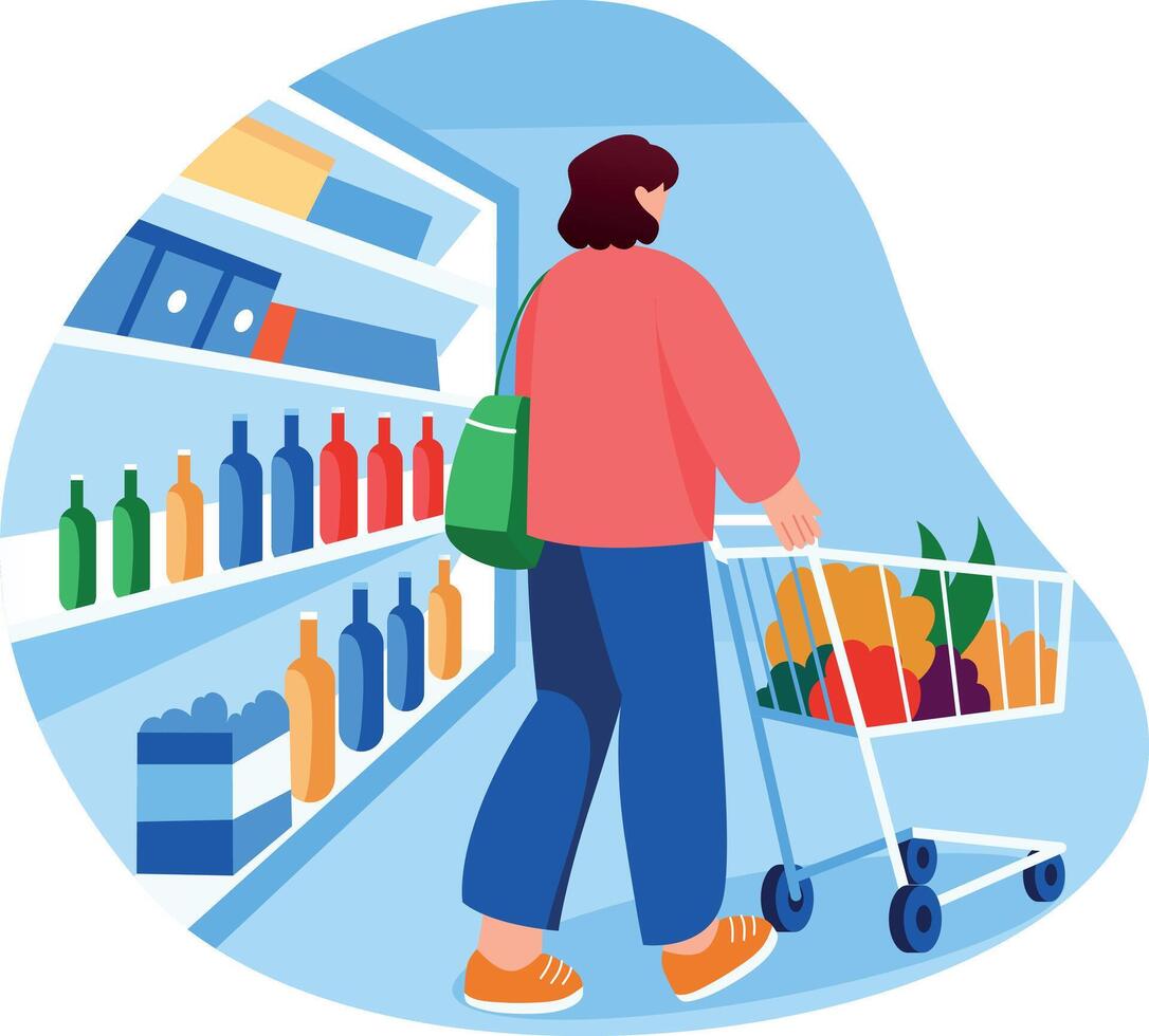Flat style illustration of a character doing grocery shopping vector