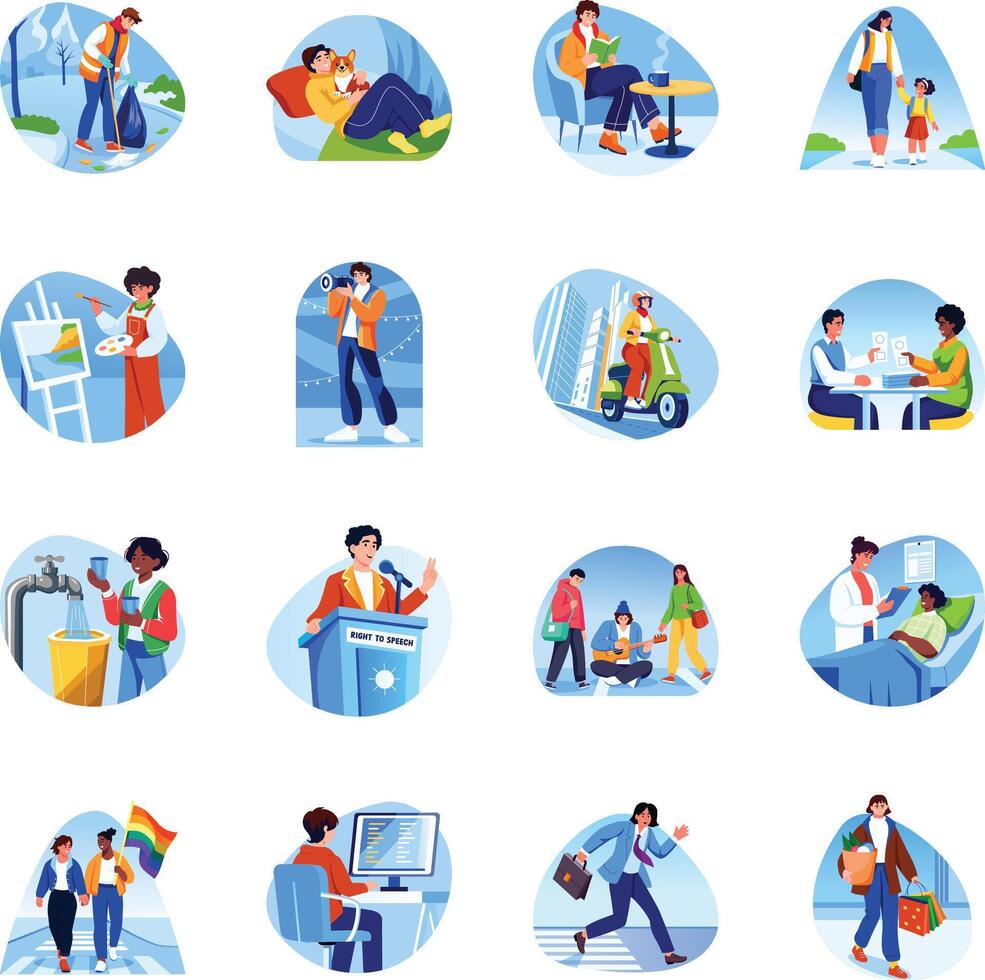 Collection of City People Flat Style Illustration vector