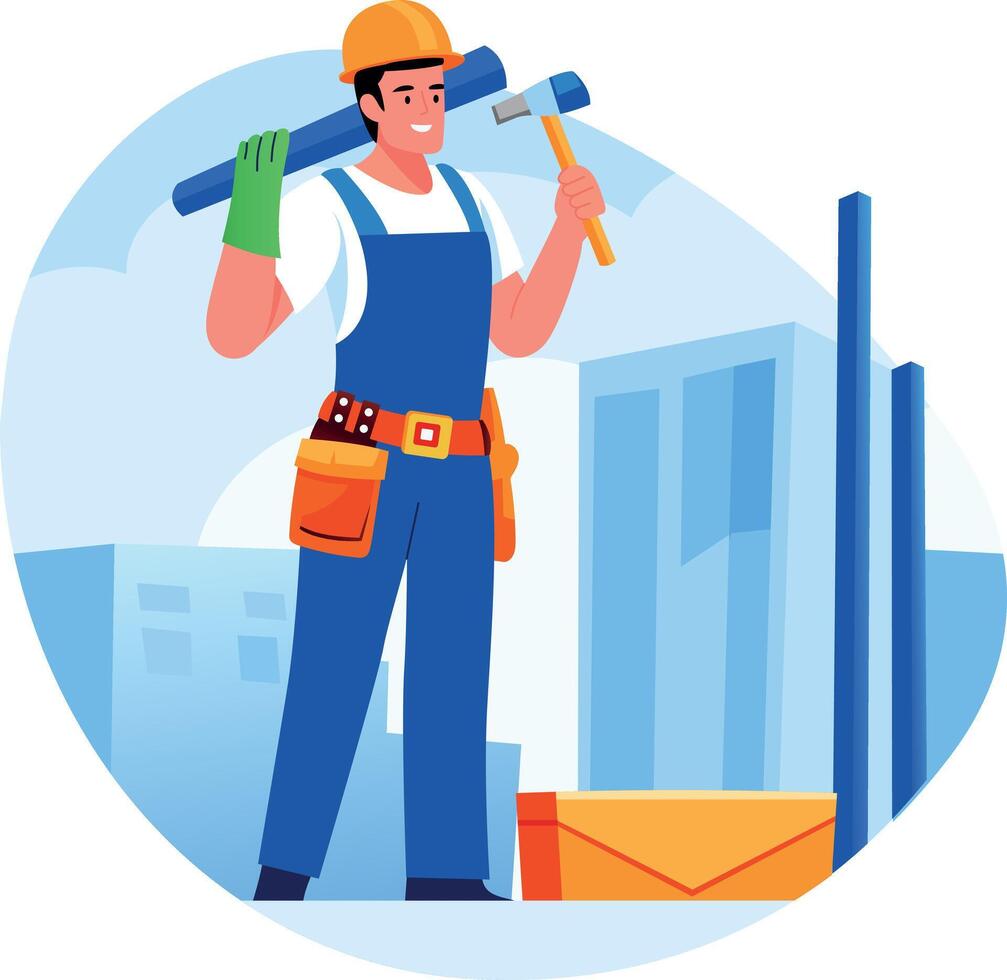 A flat style illustration of a construction worker vector