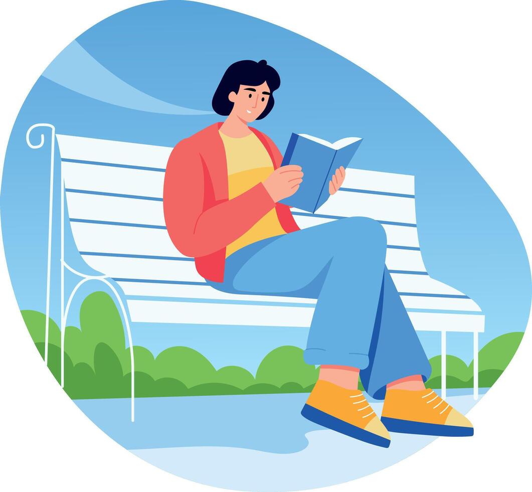 A character doing outdoor reading, flat style illustration vector
