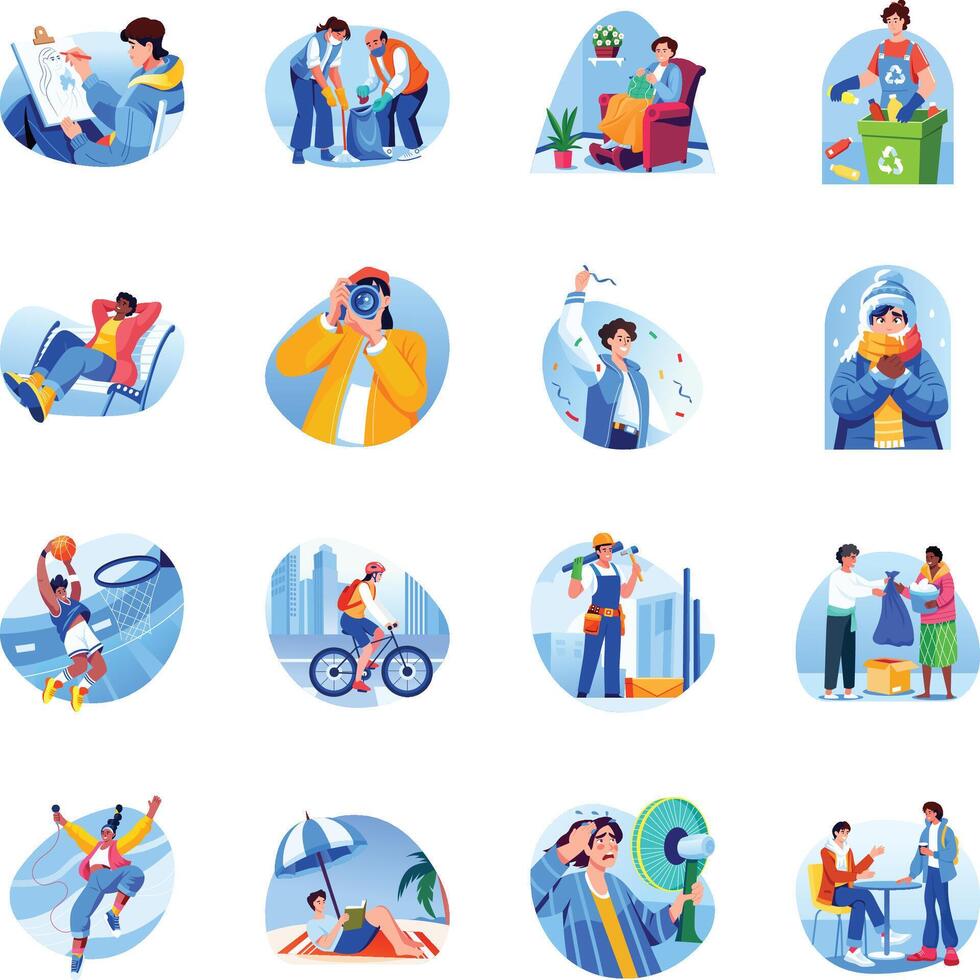 Collection of Flat Style Citizens Illustrations vector