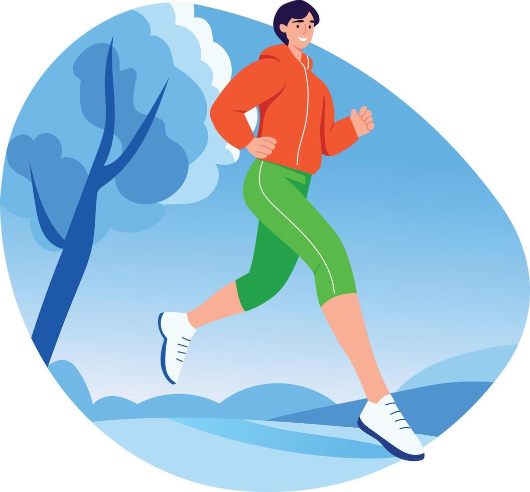 A flat style illustration of a jogging character vector