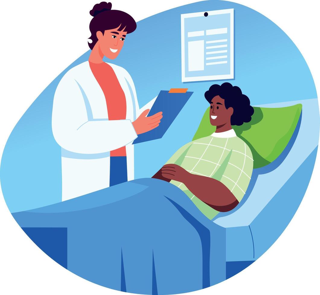 A doctor doing a patient checkup, flat style illustration vector