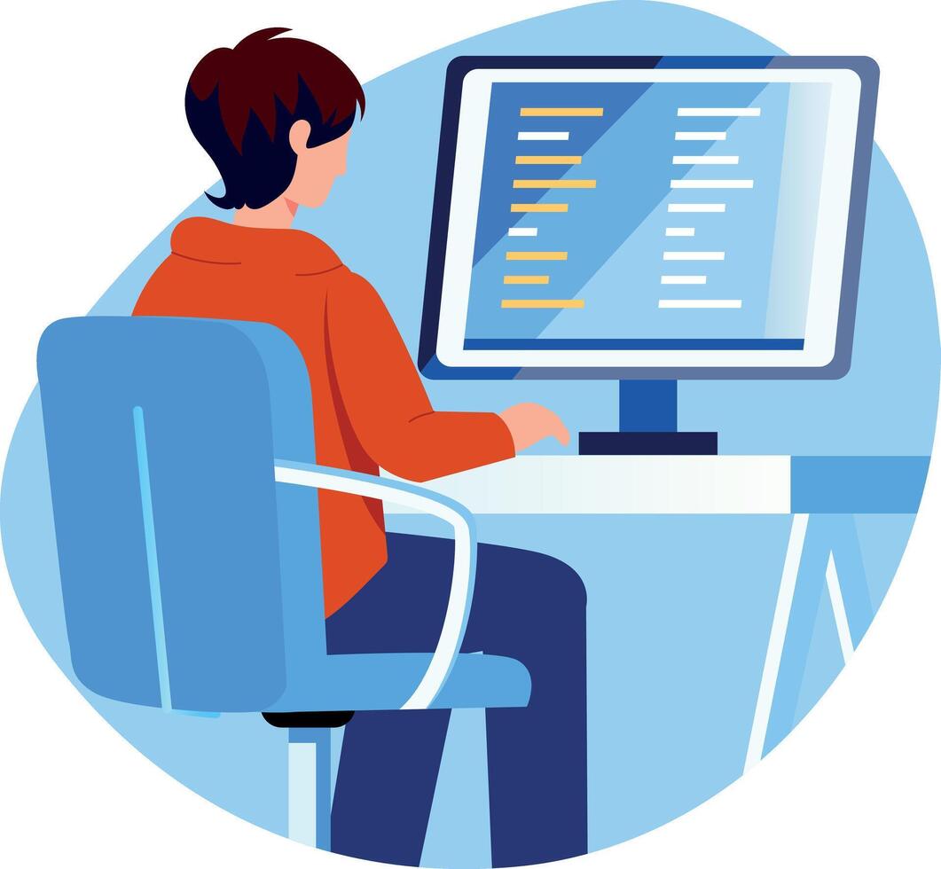 A flat style illustration of a computer programmer vector