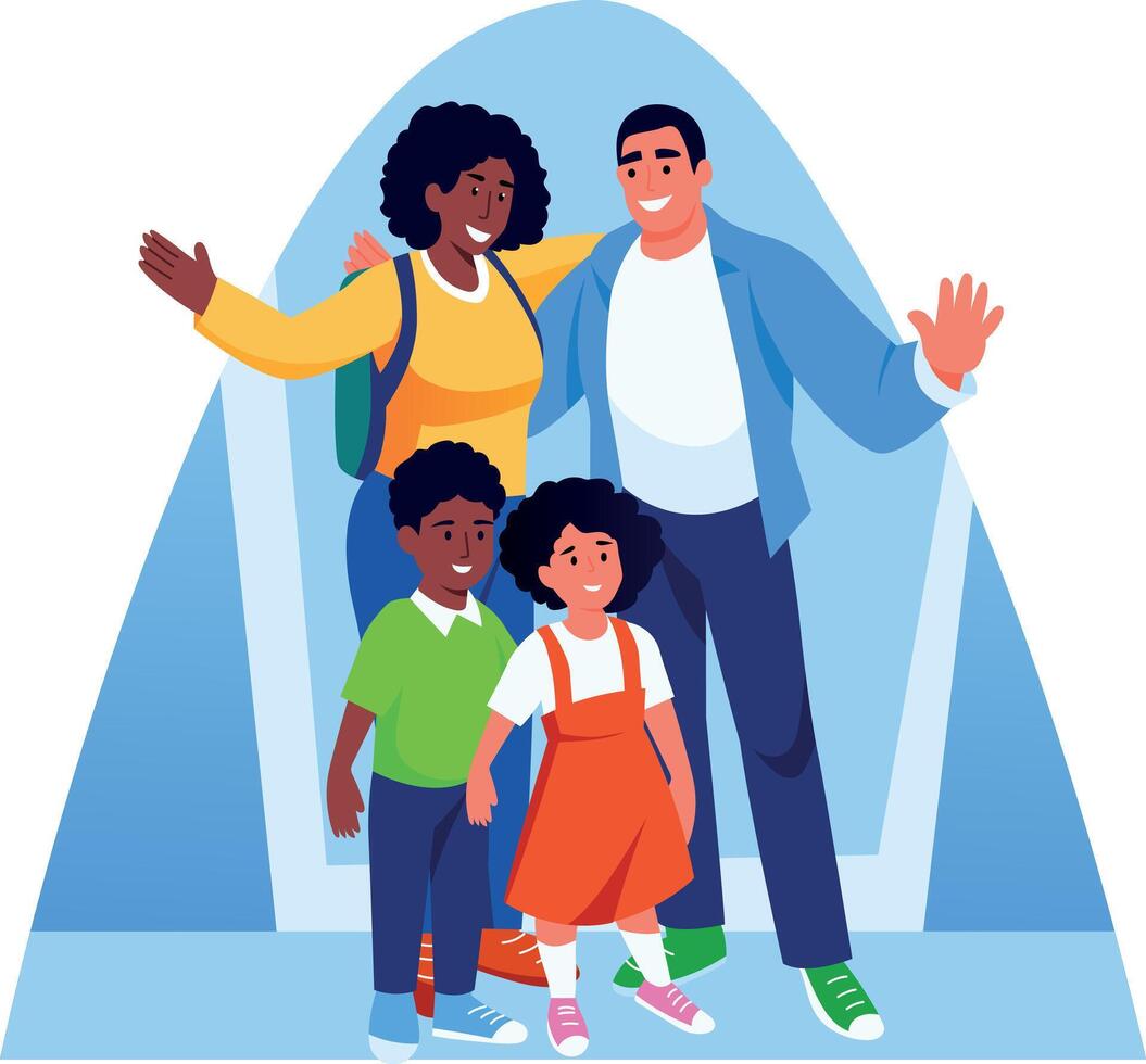 A flat style illustration of a cute happy family vector