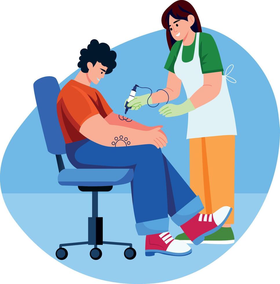 A flat style illustration of a tattoo making character vector