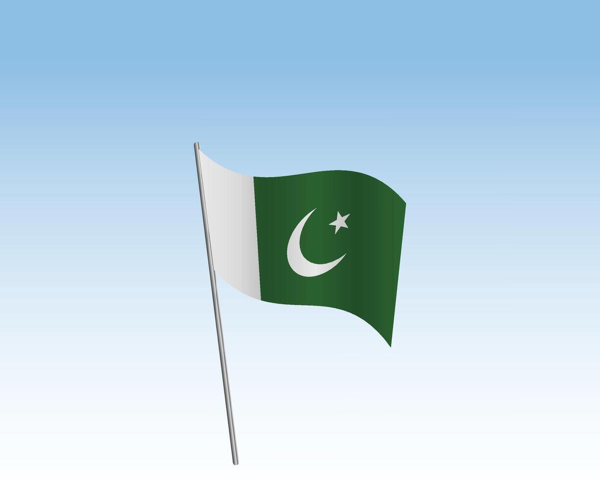 Pakistan flags in a realistic artwork. Wind-blown flag against a clear blue sky vector