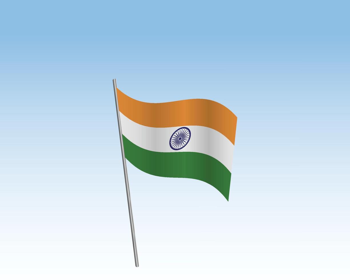 India flags in a realistic artwork. Wind-blown flag against a clear blue sky vector