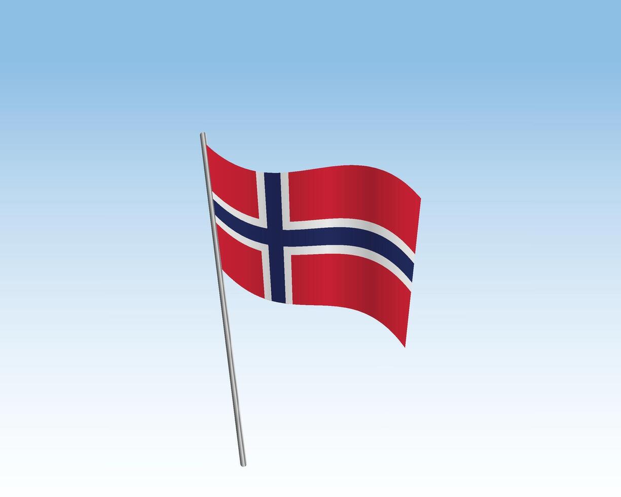 Norway flags in a realistic artwork. Wind-blown flag against a clear blue sky vector