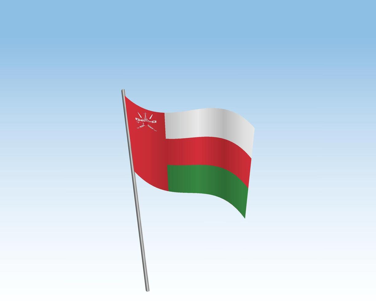 Oman flags in a realistic artwork. Wind-blown flag against a clear blue sky vector
