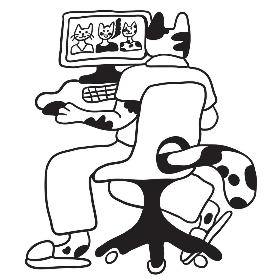 black and white work at computer icon vector