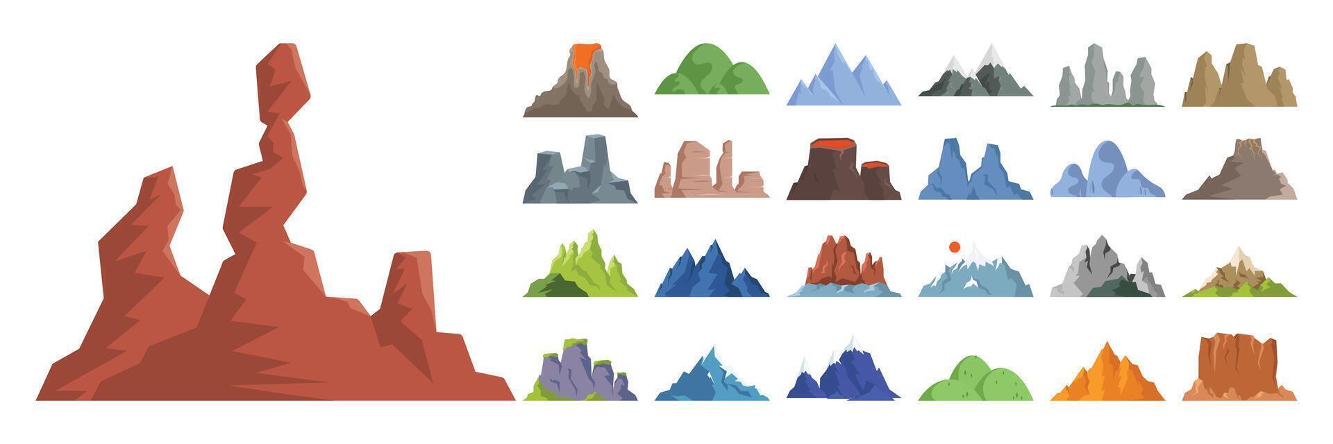 Mountains and Rock Formations Illustration Set. vector