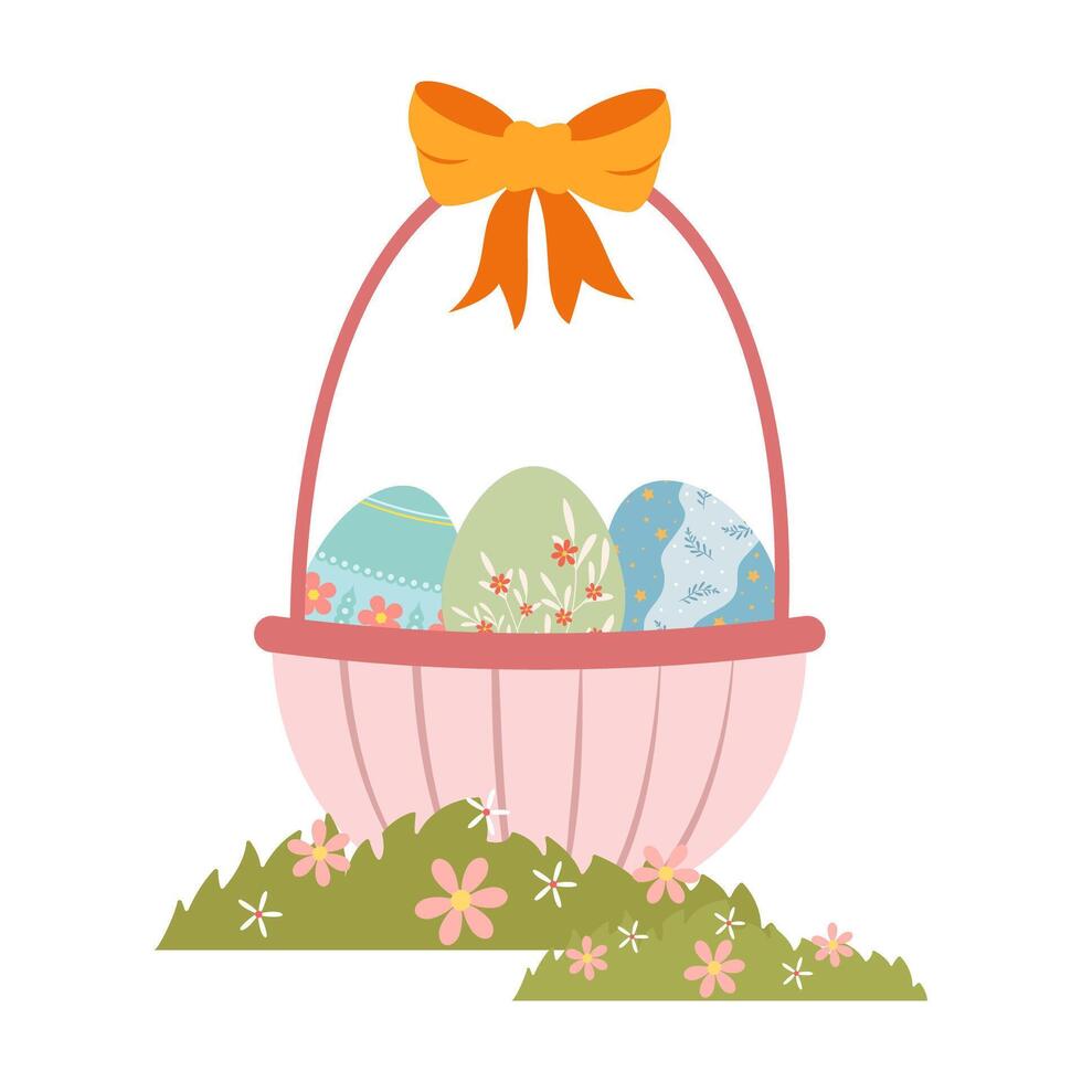 Lovely Easter Basket Filled with Eggs vector