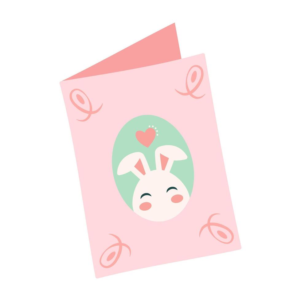 Pink Bunny Happy Easter Greeting Card vector