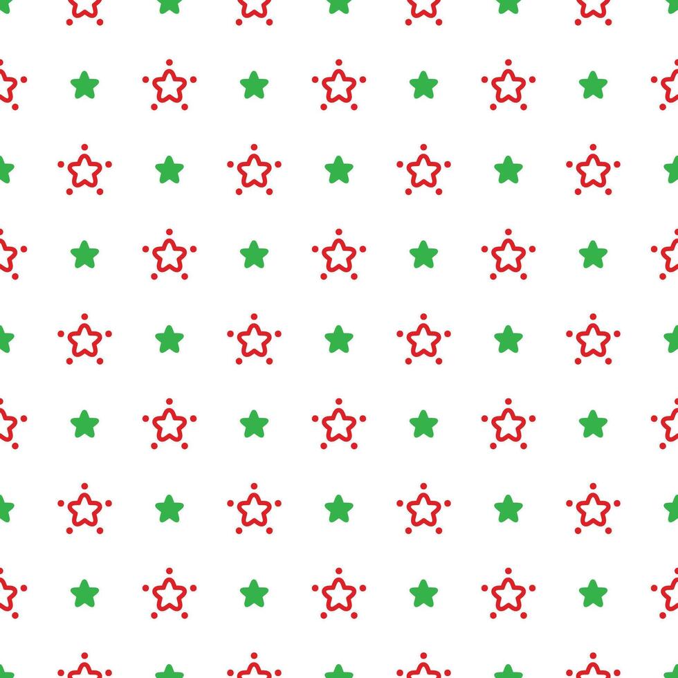 Seamless red and green star on white background, Kawaii style vector