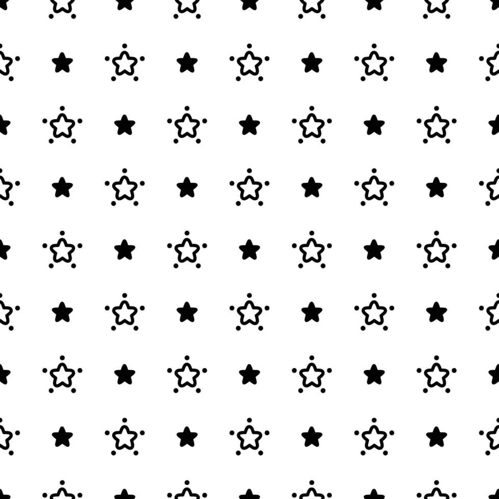 Seamless black star on white background, Kawaii style vector