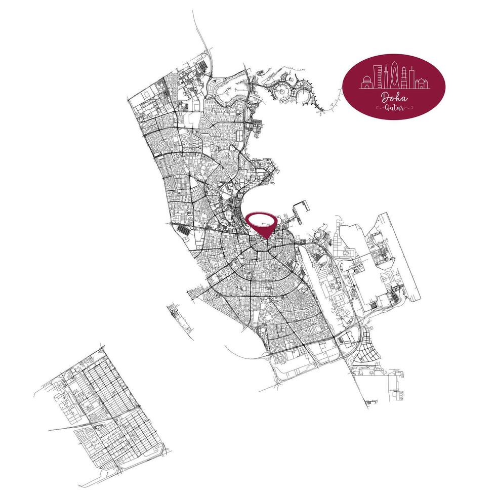 Doha capital city of Qatar,Urban Streets Roads Map with city center location pin, illustration element image vector