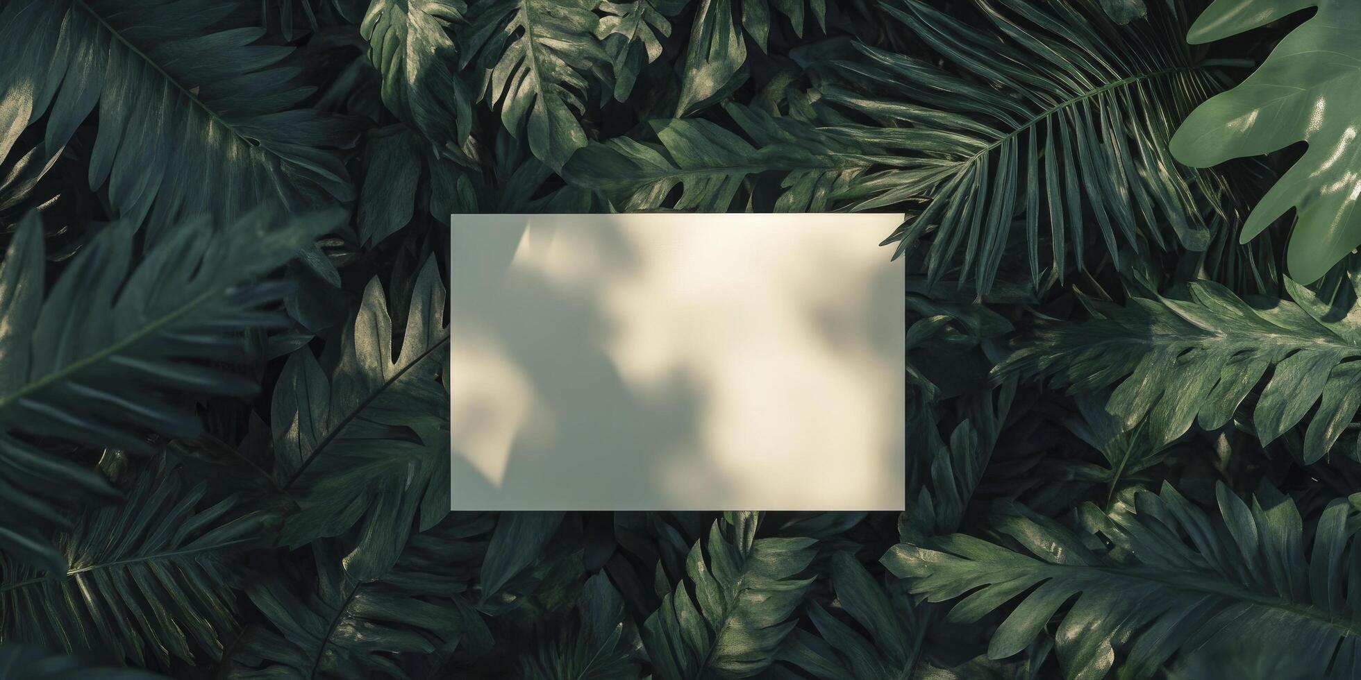 A blank square in the middle of a tropical plant photo