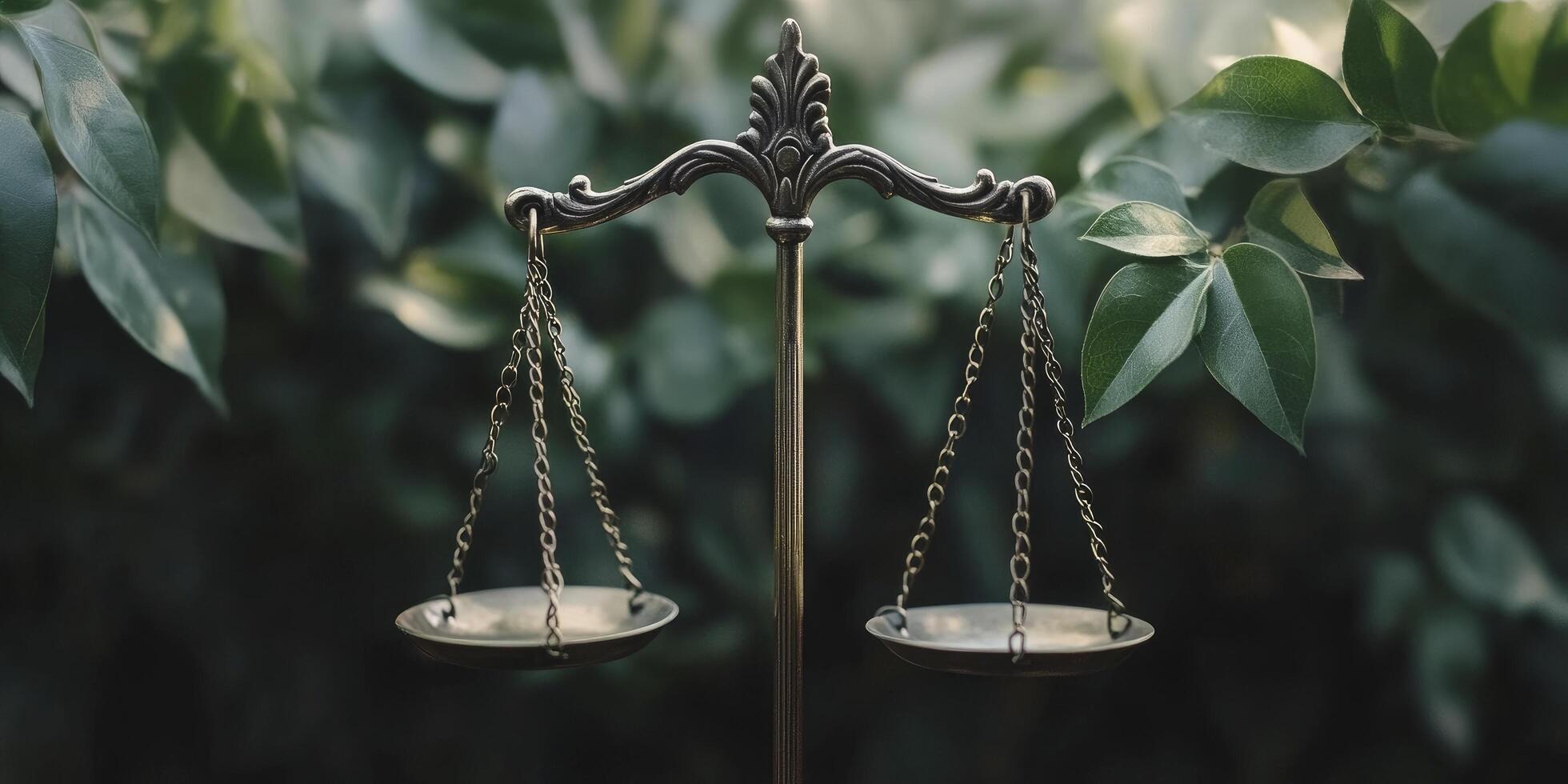A scale with two scales on it in front of green leaves photo