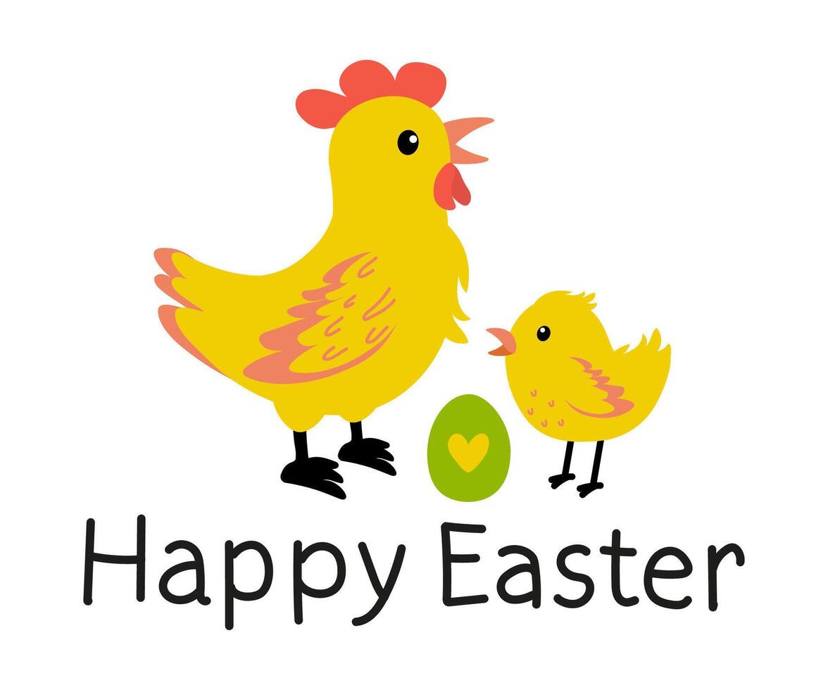 Colorful Easter illustration featuring a hen and chick with a decorated egg vector