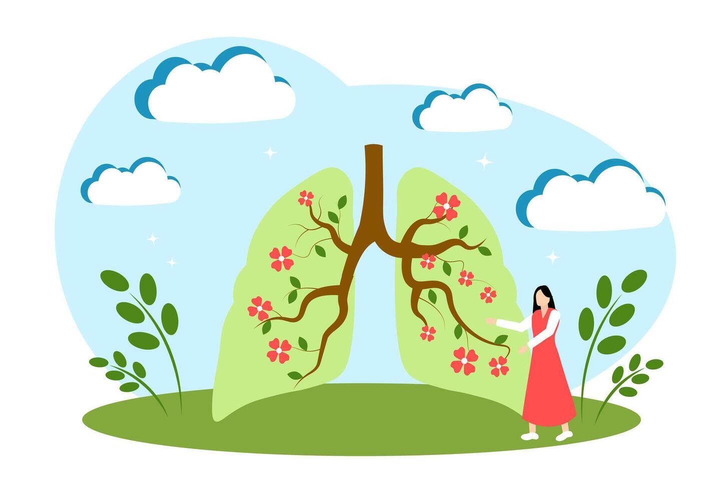 Lungs with flowers. Plants are the lungs of the planet. The concept of nature conservation and ecoology vector