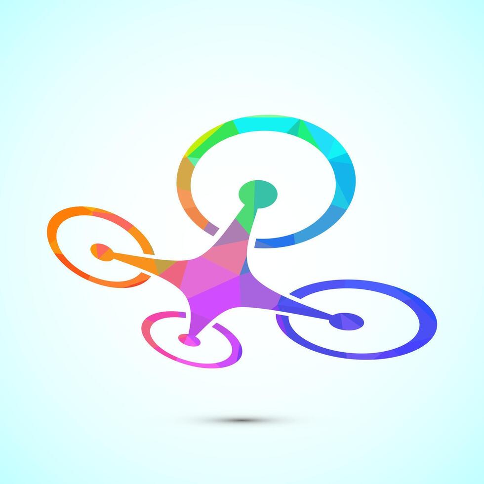 Drone icon illustration. Drone Quadro copter logo sign in low poly style vector