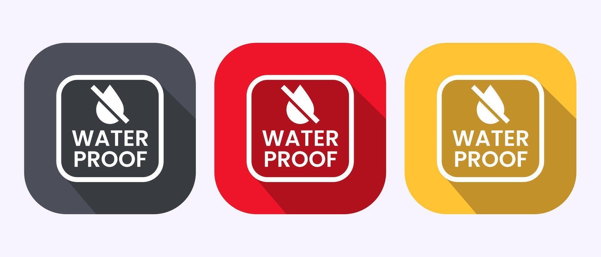 Waterproof icon illustration, liquid proof protection, water resistant sign in shadow button design vector