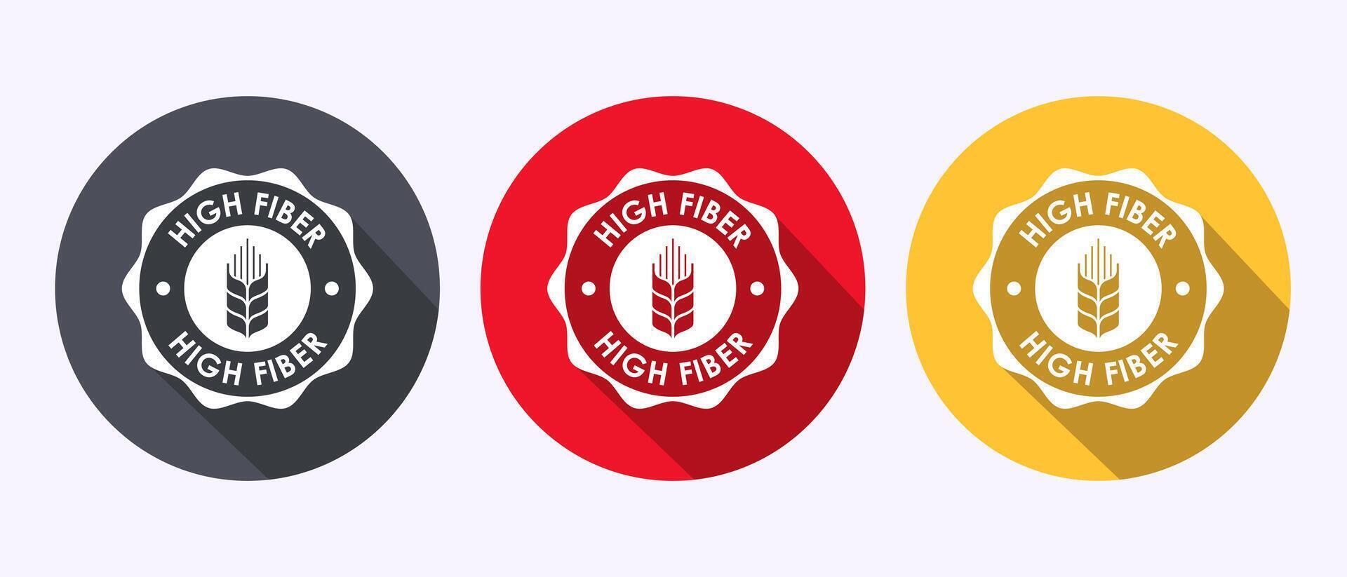 High fiber food icon illustration. High fiber label in shadow button design vector