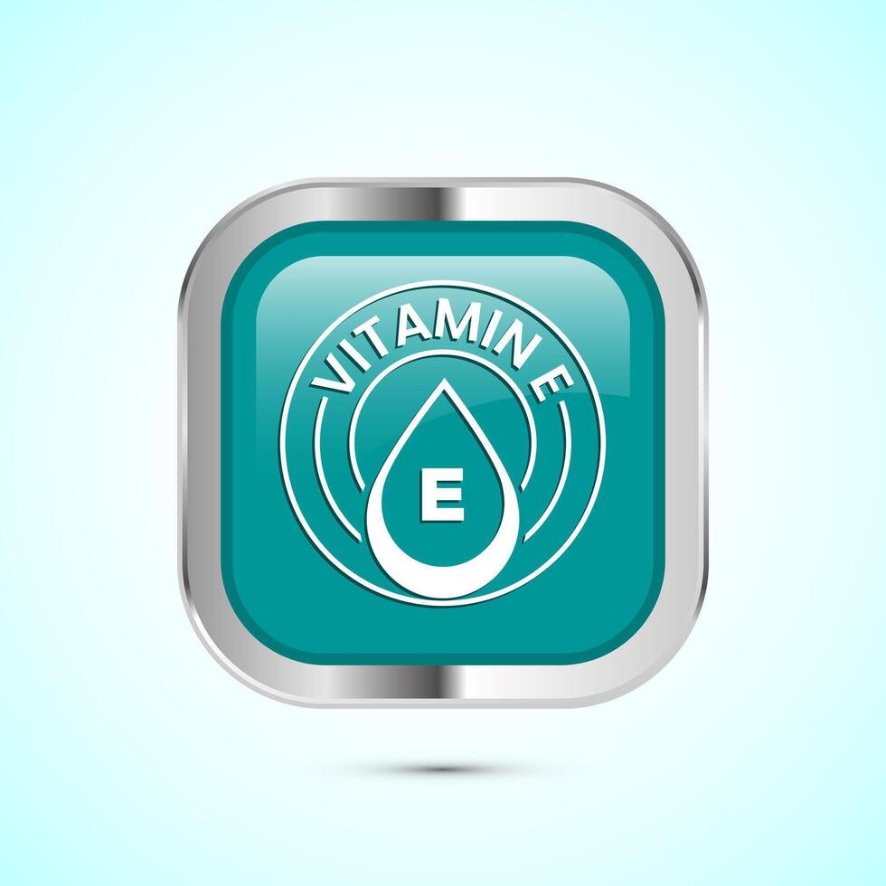 Vitamin E icon design illustration. Vitamin E sign symbol, Teal color square button design vector
