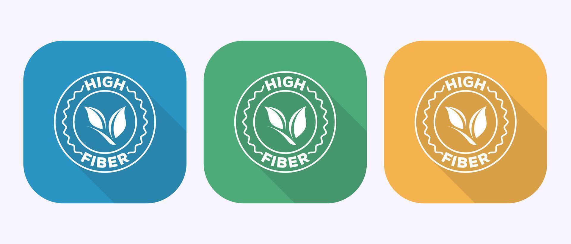 High fiber food icon design illustration. High fiber badge in shadow button design vector
