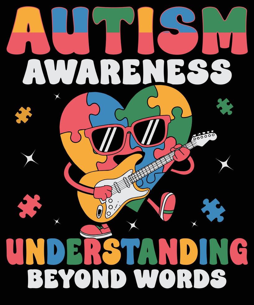 Autism Awareness Understanding Beyond Words Guitar and Puzzle Pieces Design vector