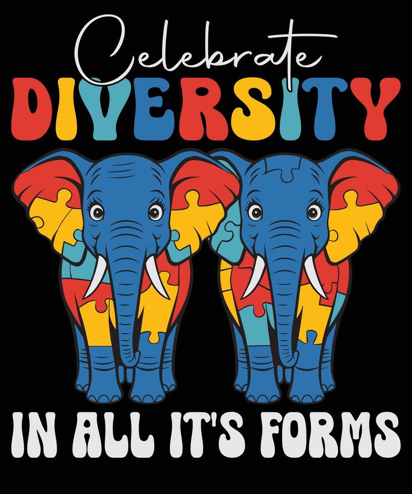 Celebrate Diversity in All Its Forms Autism Awareness with Elephants vector