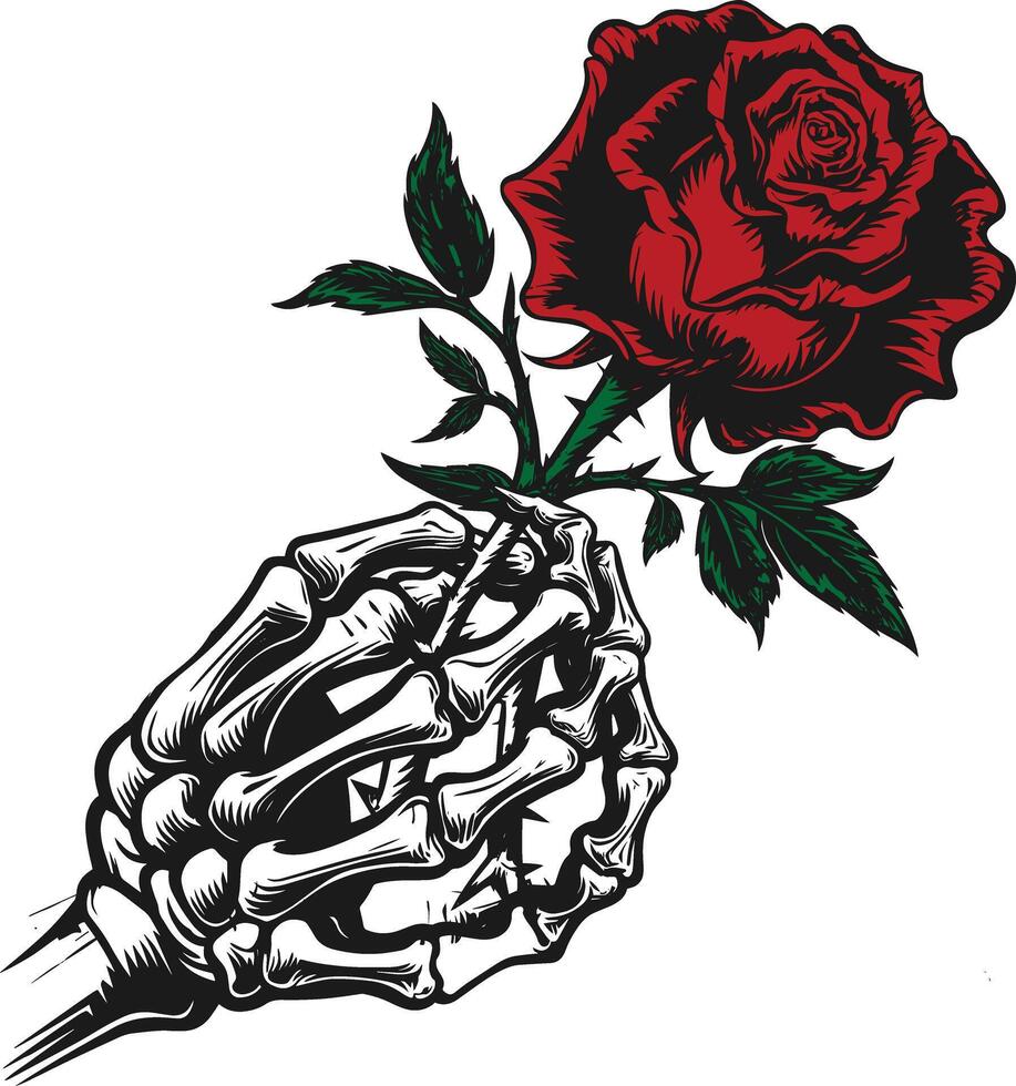 Skeleton Holding Rose Gothic Valentines Day Floral and Bone Design vector