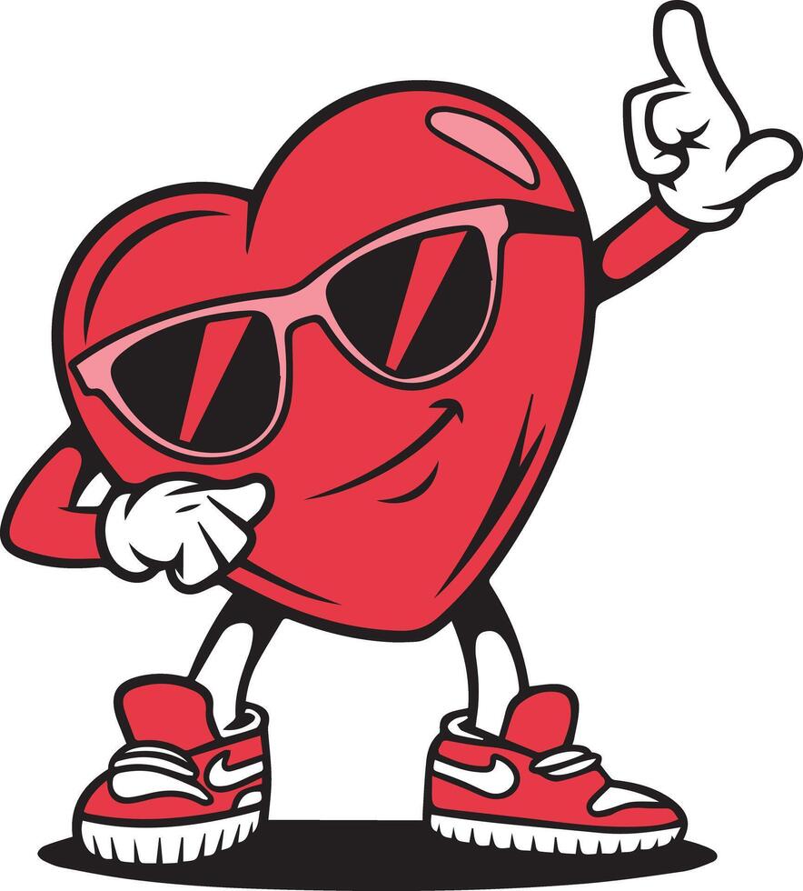 Cool Heart with Sunglasses Funky Valentines Day Heart Mascot Design vector