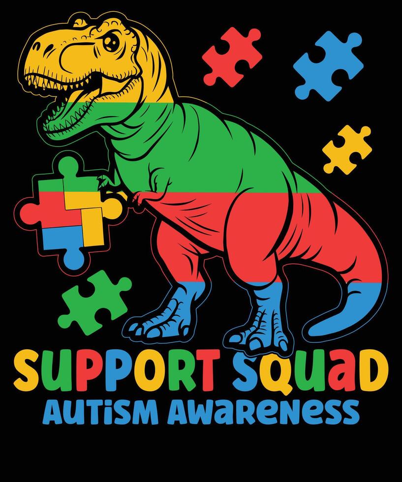 Support Squad Autism Awareness Fun Dinosaur Puzzle Design vector