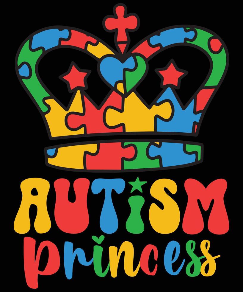 Autism Princess Colorful Crown and Puzzle Piece Design for Autism Awareness vector