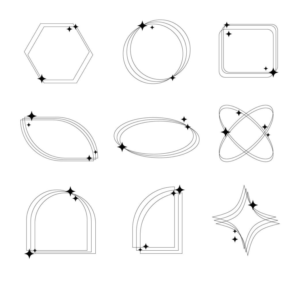 Y2K aesthetic line elements shape collection design. vector