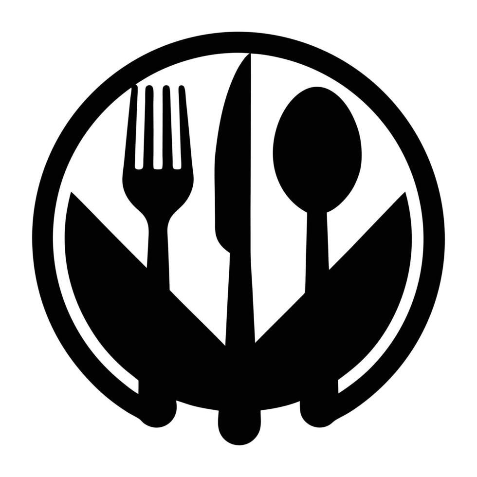 a black and white logo of a fork and knife vector