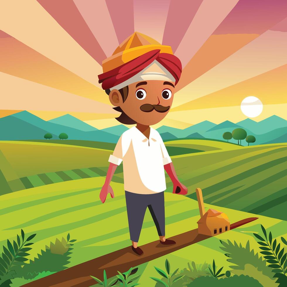 a cartoon man in a turban and a moustache is standing in the middle of a vector