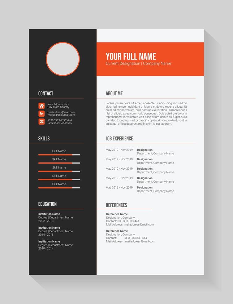Clean and modern resume portfolio or cv template for candidates. Minimalist cv template fully editable. Professional resume letterhead, cover letter business layout for job vector