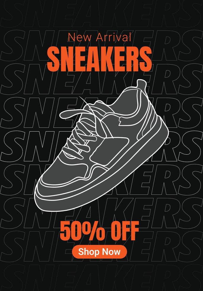 Creative promotional banner for sneaker brand. Sneakers in abstract background. Shoes sale banner for social media post. Shoe on sale slider for e-commerce, websites or social media. Readymade vector