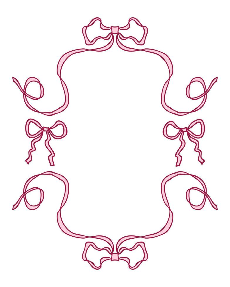 Elegant vintage style coquette ribbon frame with bows. Perfect print for label, sale, cards, invitations. Hand drawn doodle illustration. vector