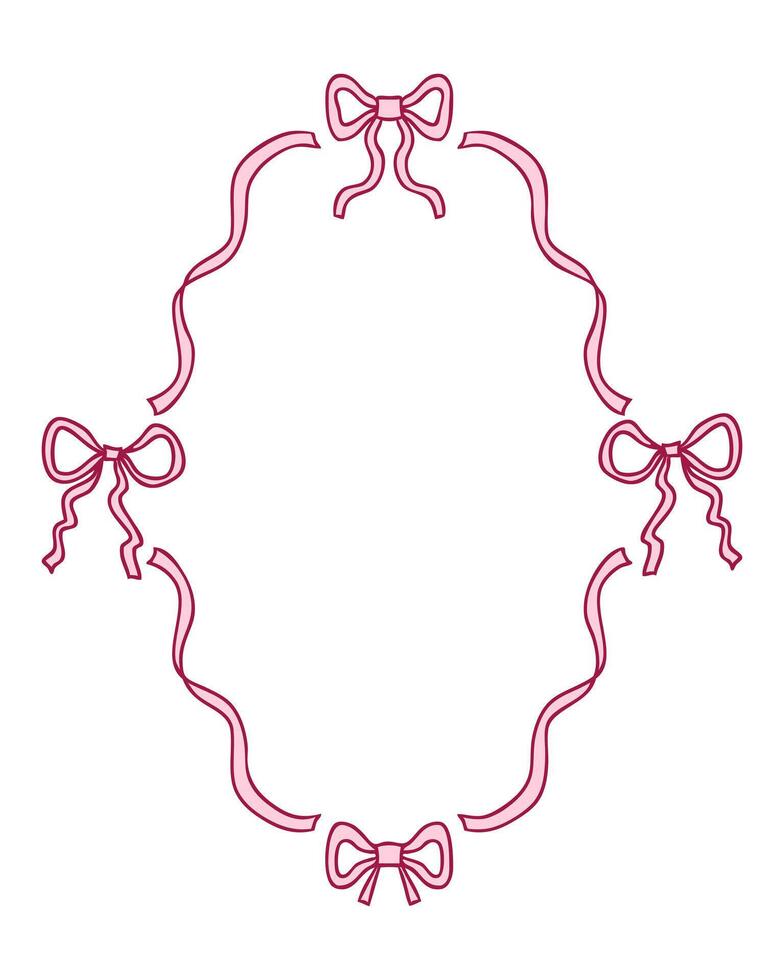 Simple doodle coquette ribbon frame with elegant bows. Perfect print for label, sale, cards, invitations. Hand drawn illustration. vector