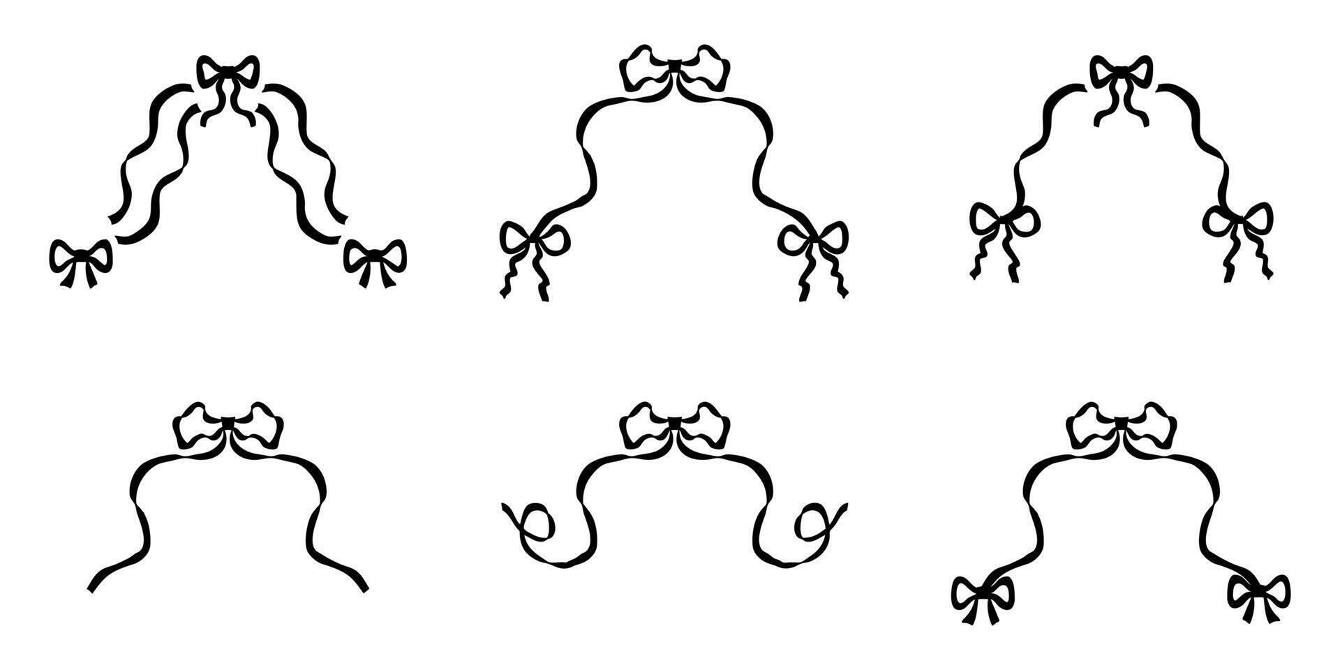 Elegant flat style coquette ribbon bows collection. Perfect for label, sale, cards, invitations, stickers. Hand drawn illustration. vector
