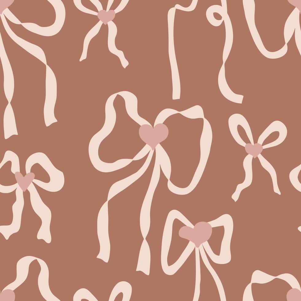 Aesthetic coquette ribbon bow seamless pattern. Perfect print for fabric, paper, textile. Hand drawn illustration. vector