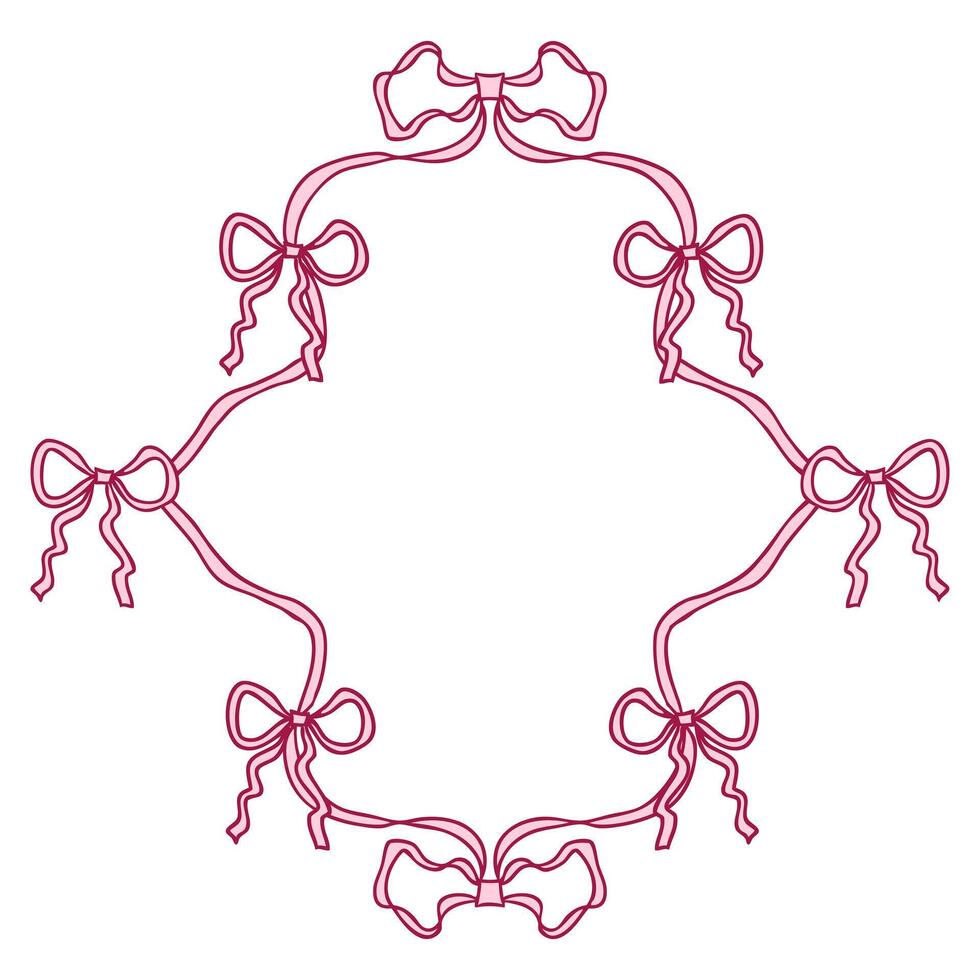 Coquette ribbon frame with bows in elegant retro style. Perfect print for label, sale, cards, invitations. Hand drawn doodle illustration. vector