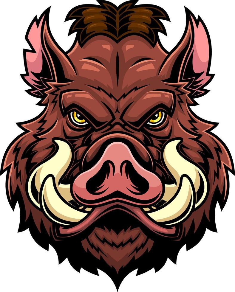 Colorful Wild Pig Head With Large Tusks And Bold Expression vector